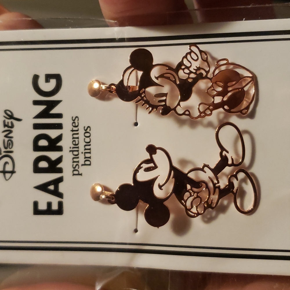 Disney Micky Minnie gold rose earrings NEW
